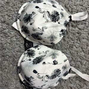 Floral Print Padded Bra in White and Black modern bra
